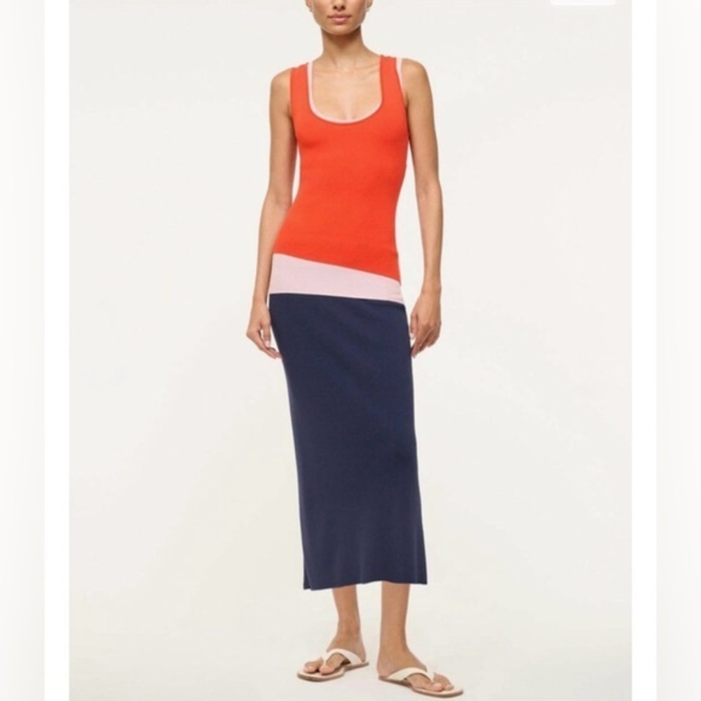 STAUD Cayenne and Navy Colorblock Hermosa Dress Size Medium M